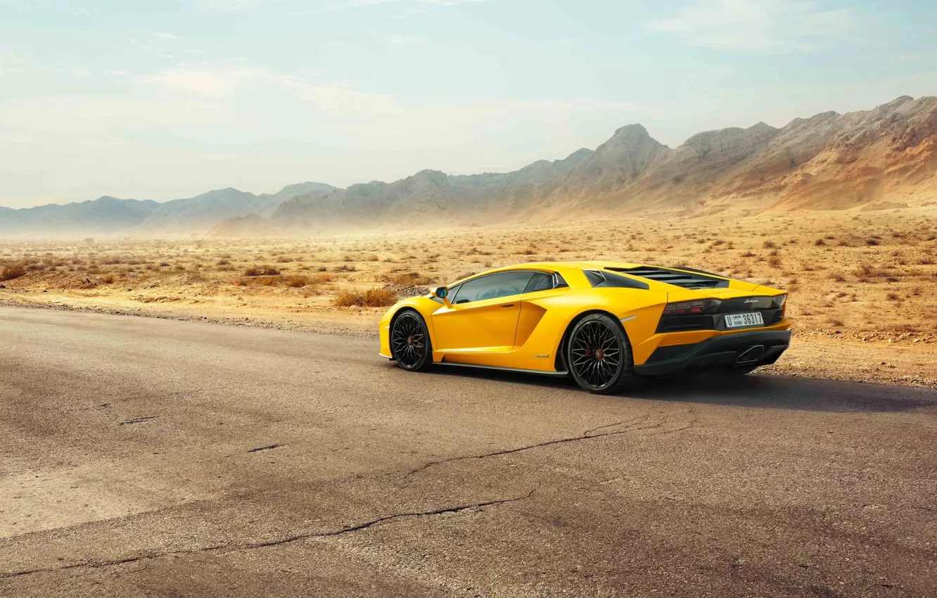 Photo wallpaper Lamborghini, Dubai, Yellow, Supercar, Rear, Aventador S