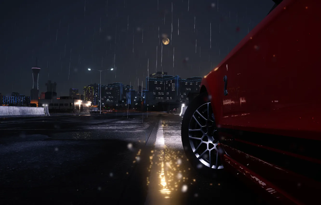 Photo wallpaper drops, night, rain, Ford, GT500, wheel, drives, night