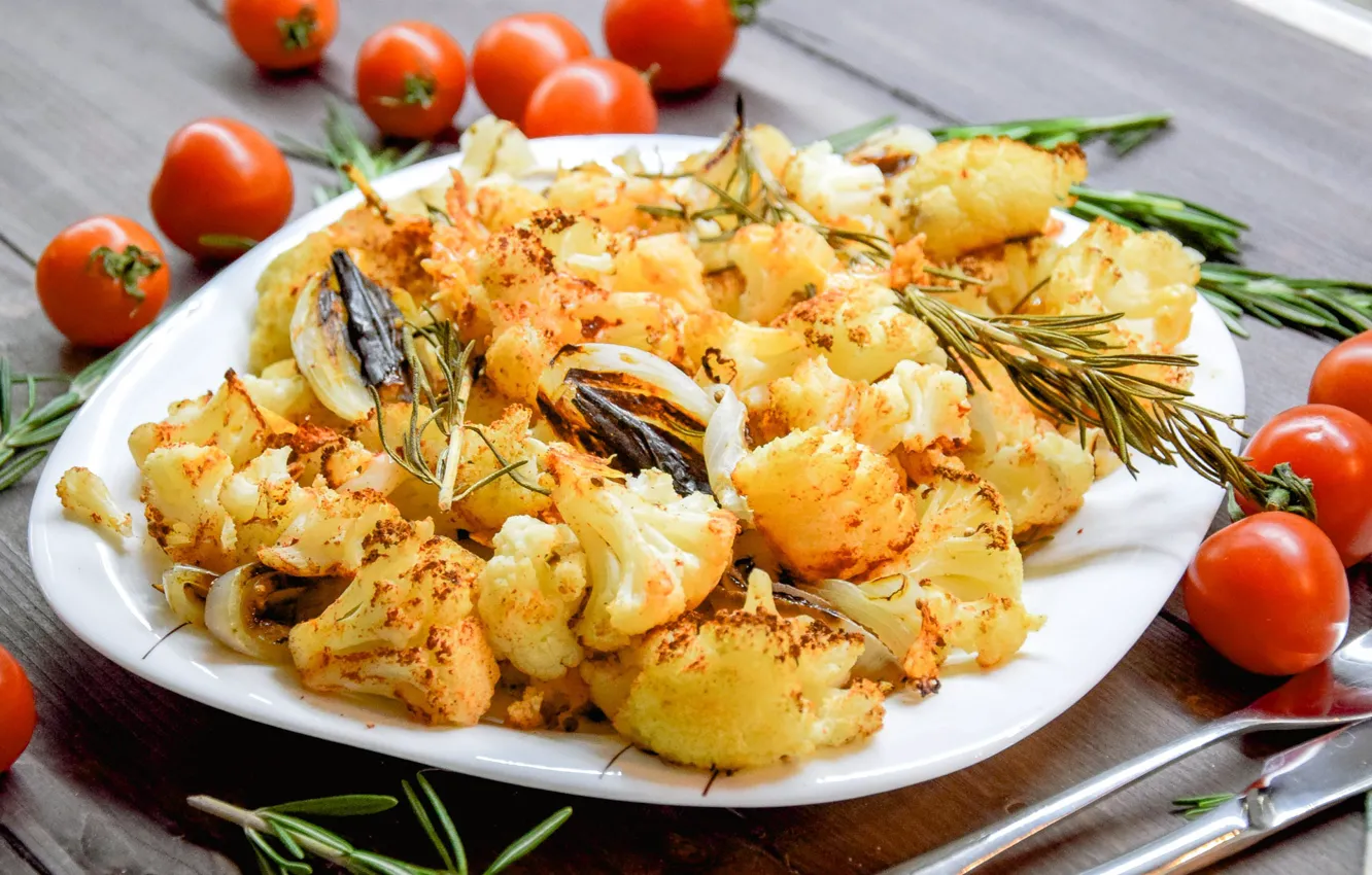 Photo wallpaper tomatoes, rosemary, cauliflower