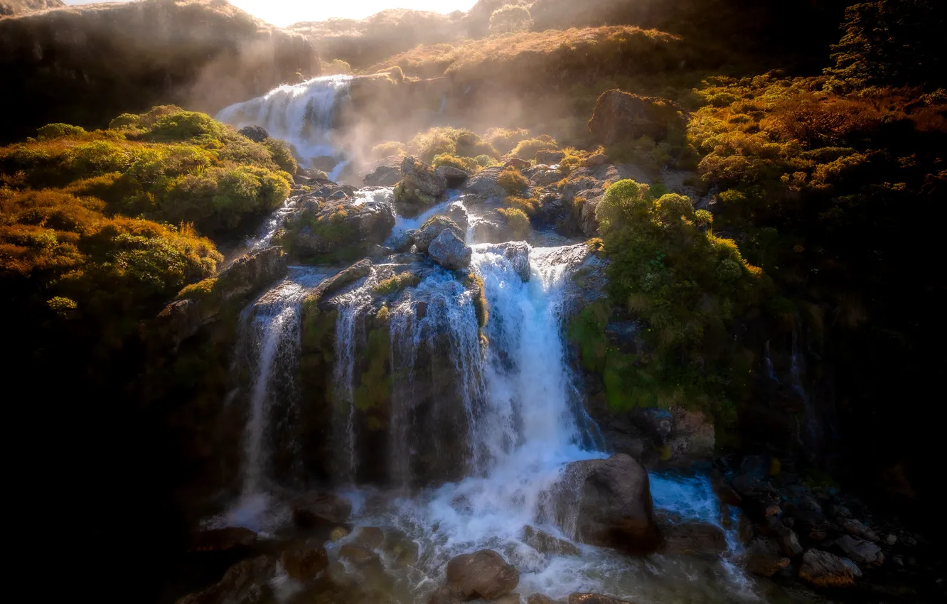 Photo wallpaper stones, rocks, vegetation, waterfall, stream