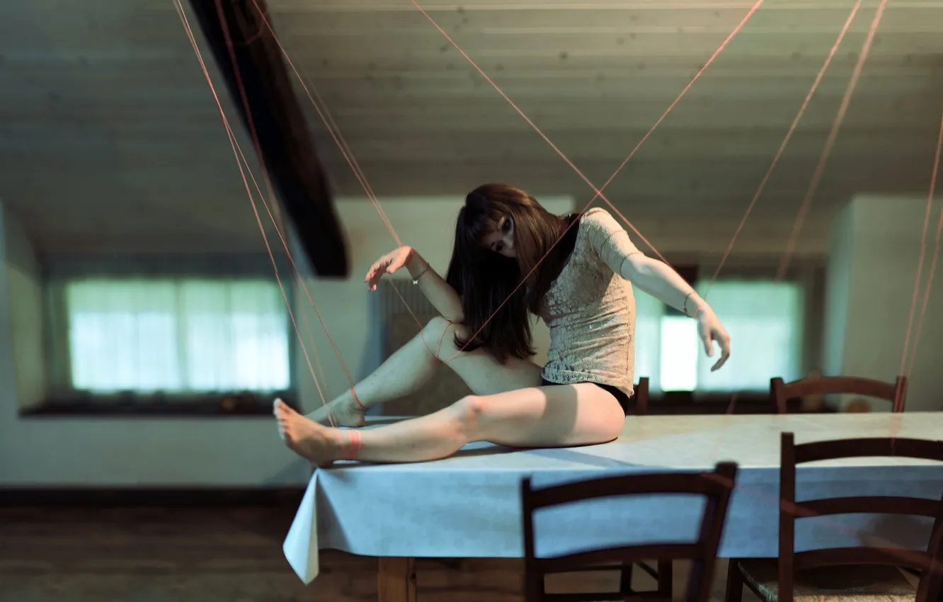 Photo wallpaper girl, table, doll