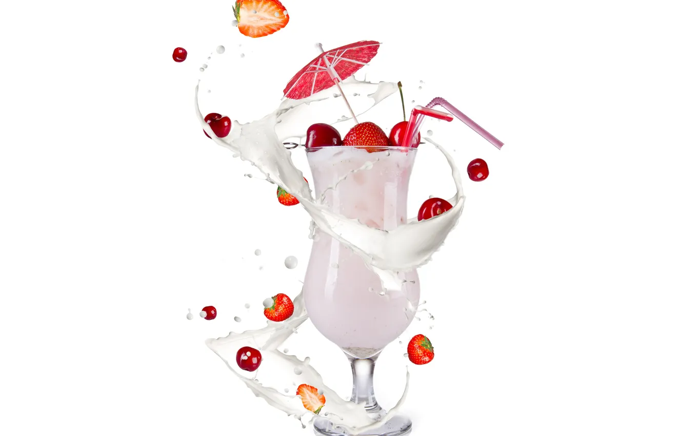Photo wallpaper ice, squirt, Cocktail, ice, fruits and berries on a white background, fruit and berries on …