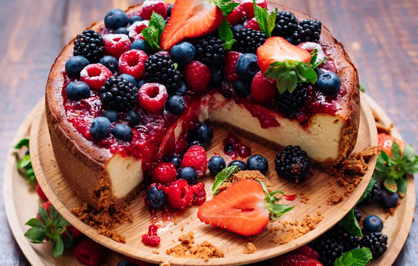 Photo wallpaper berries, dessert, cheesecake