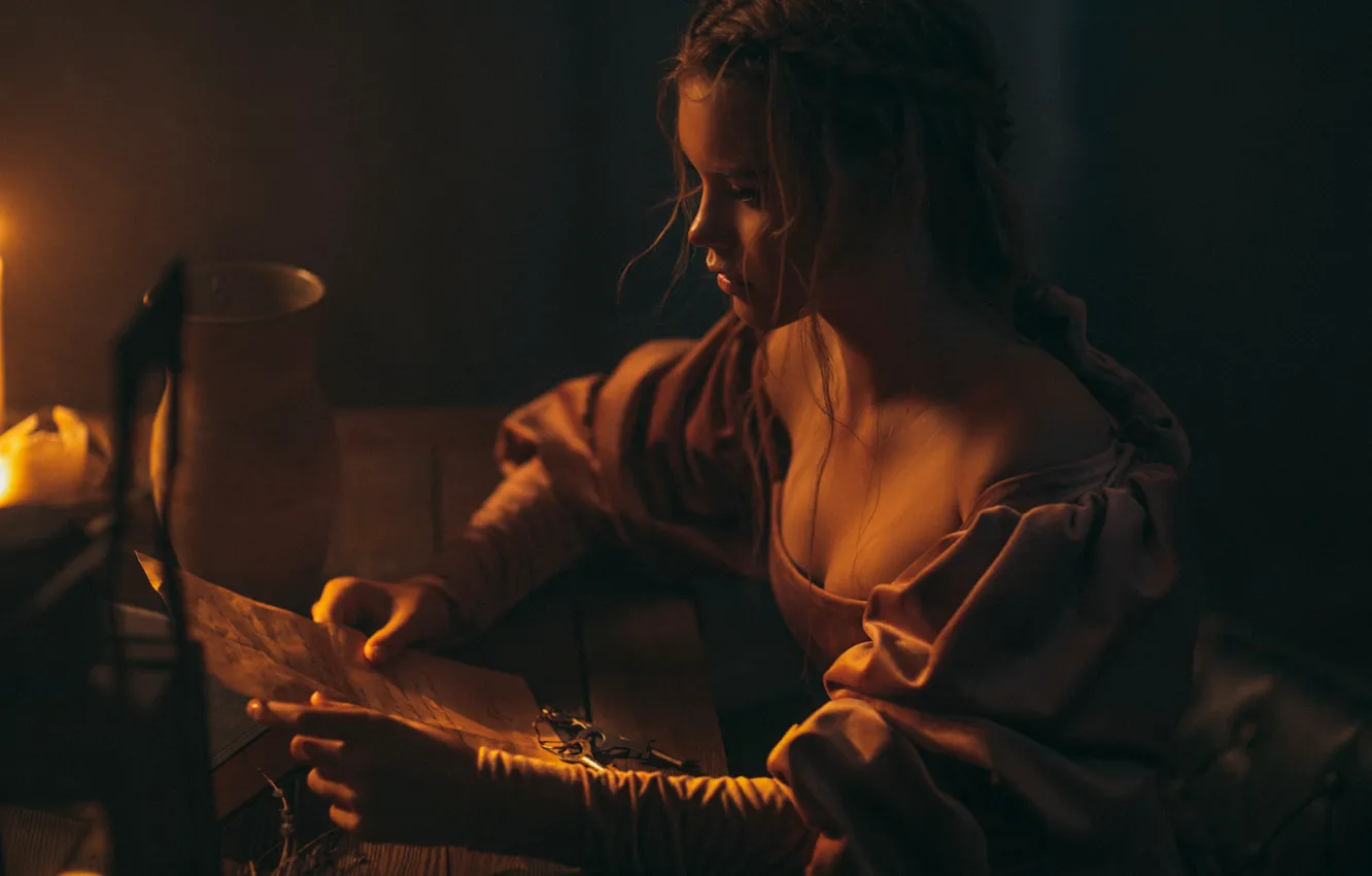 Photo wallpaper girl, photo, room, sitting