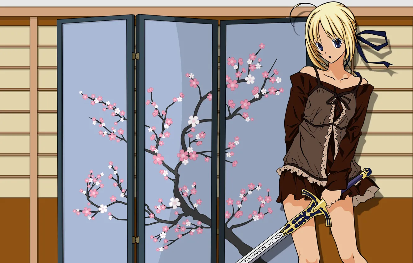 Photo wallpaper girl, sword, Sakura, the saber, Fate stay night, Fate / Stay Night