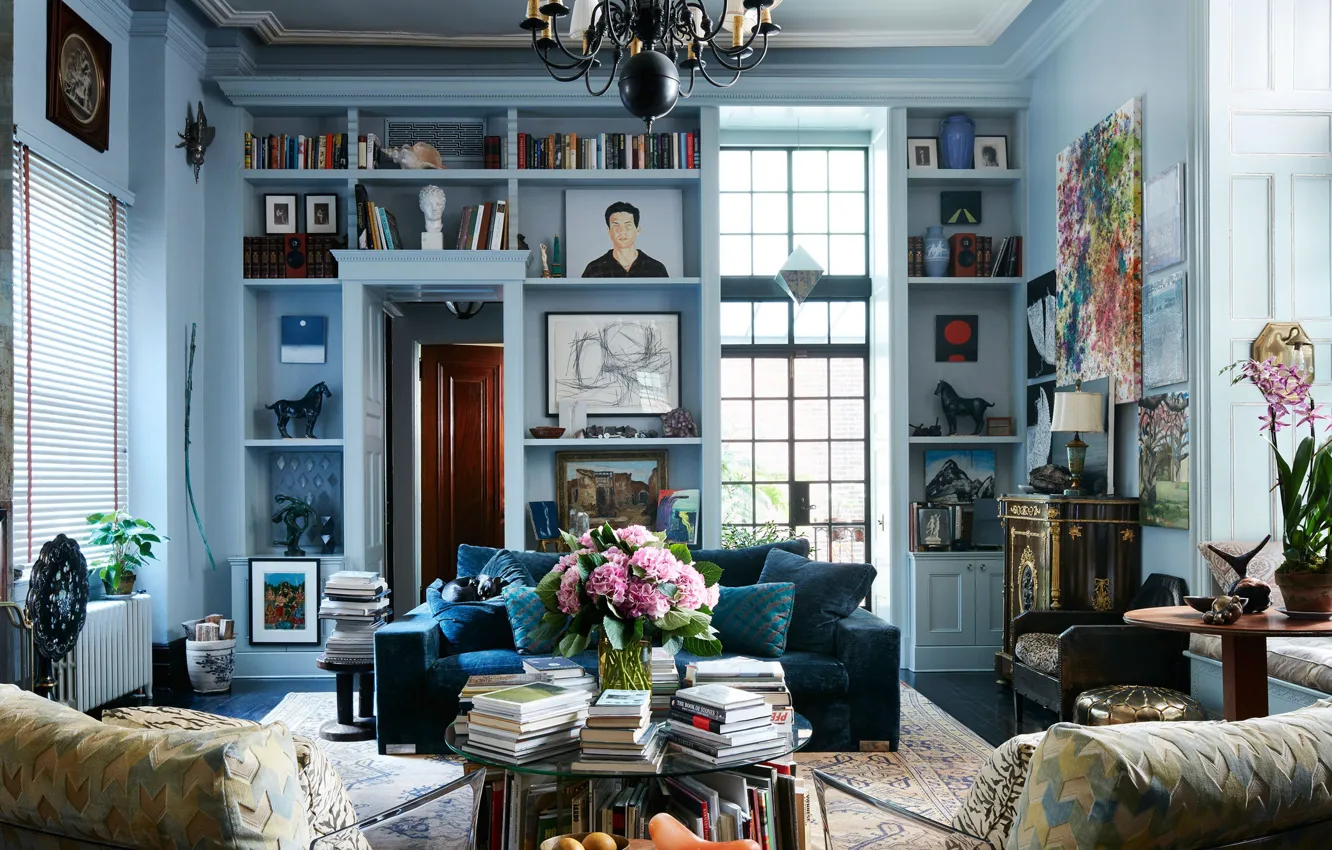 Photo wallpaper design, style, room, interior, living room, Greenwich, Greenwich, village apartment