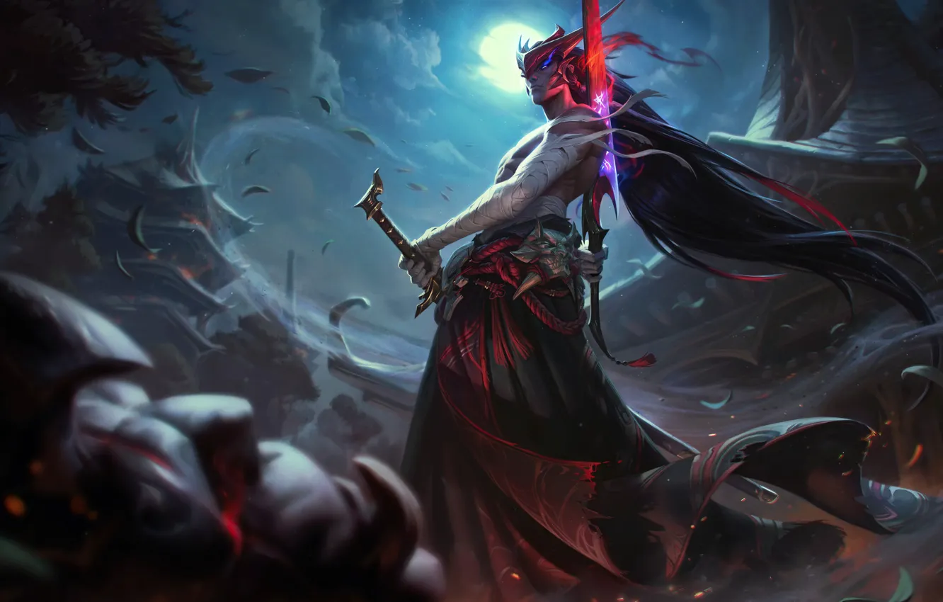 Photo wallpaper night, the moon, the game, game, structure, characters, League of Legends, lol