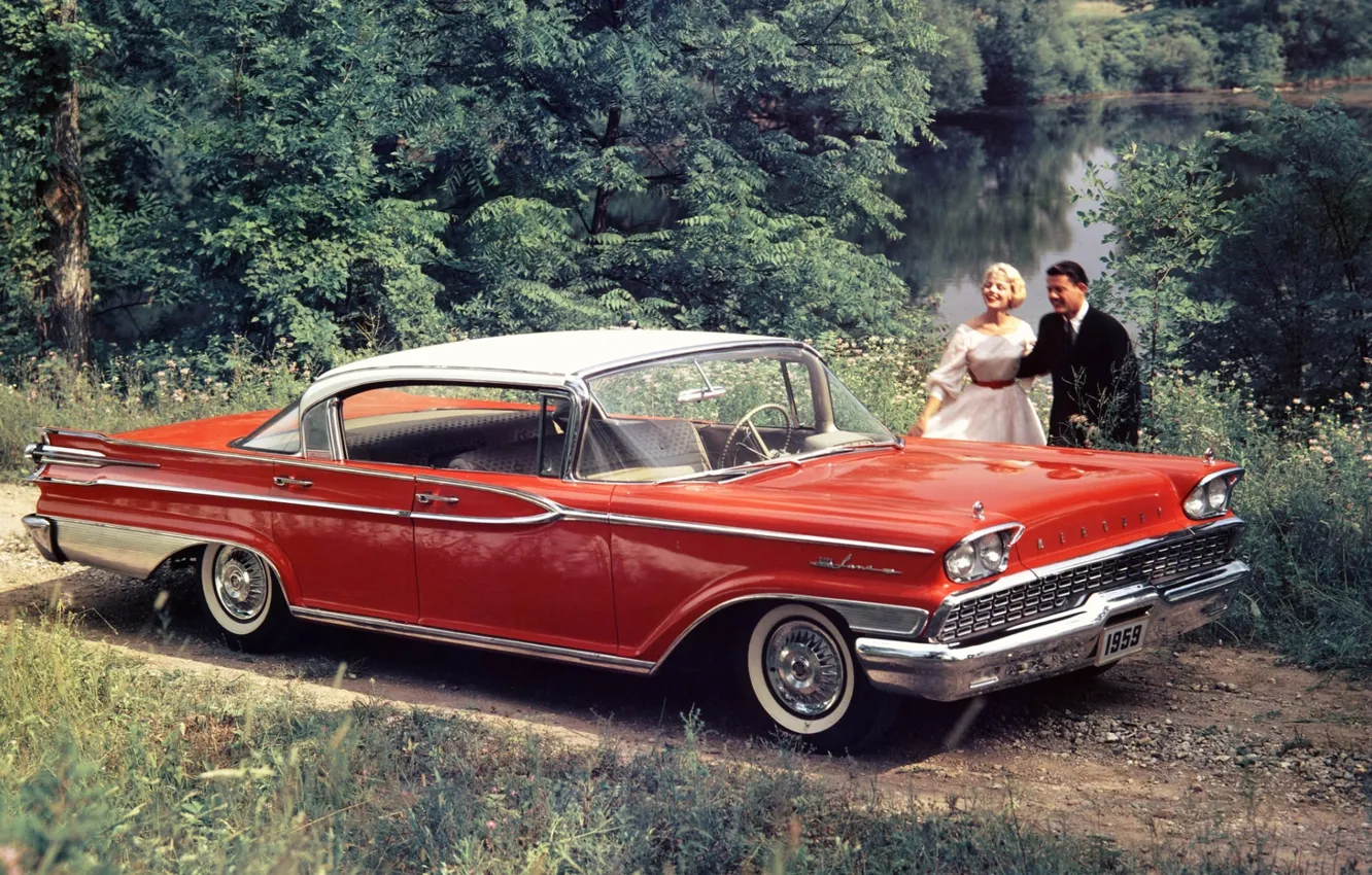 Photo wallpaper red, people, sedan, the front, Sedan, Hardtop, 1959, Mercury