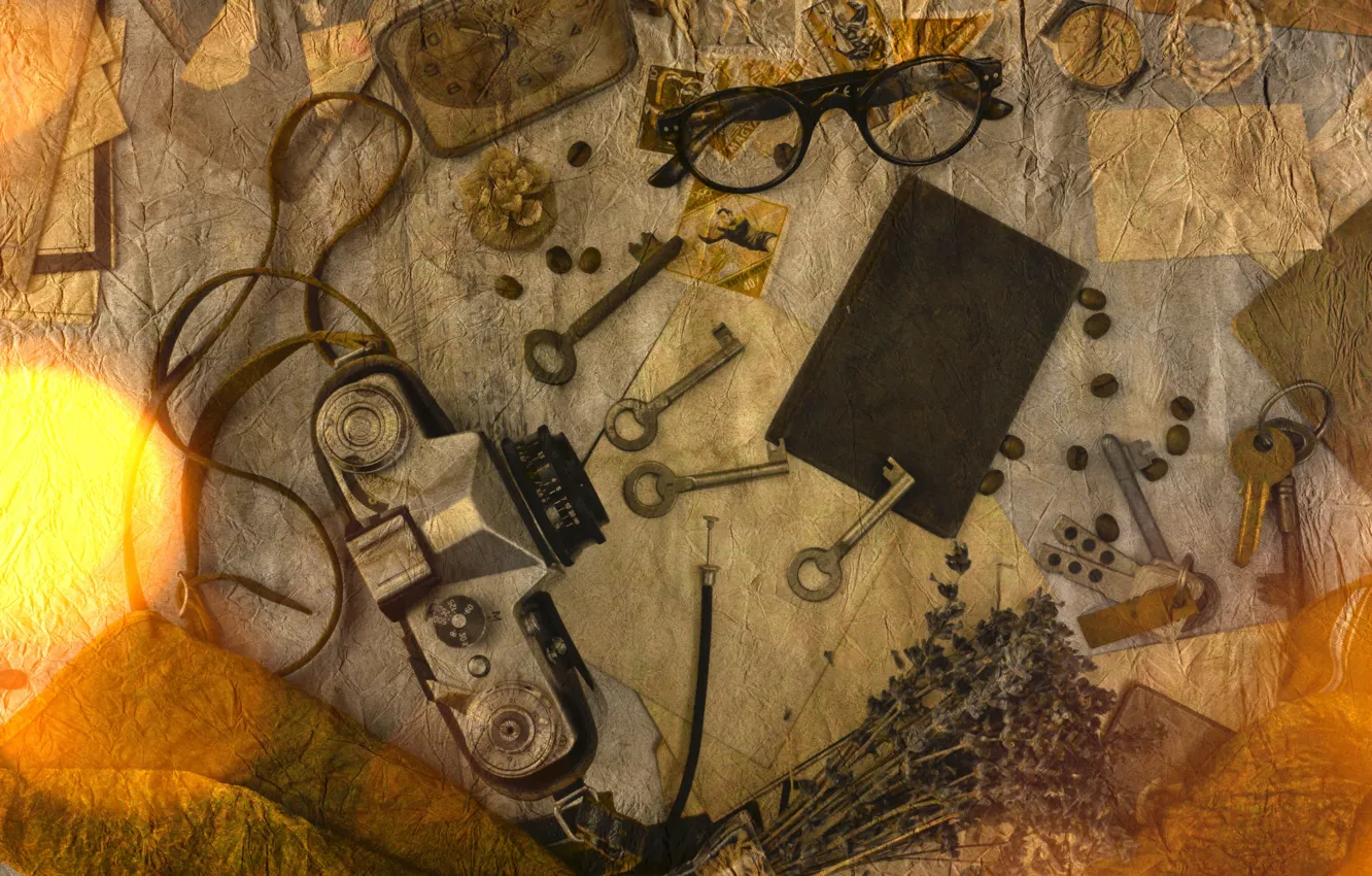 Photo wallpaper retro, glasses, the camera, different