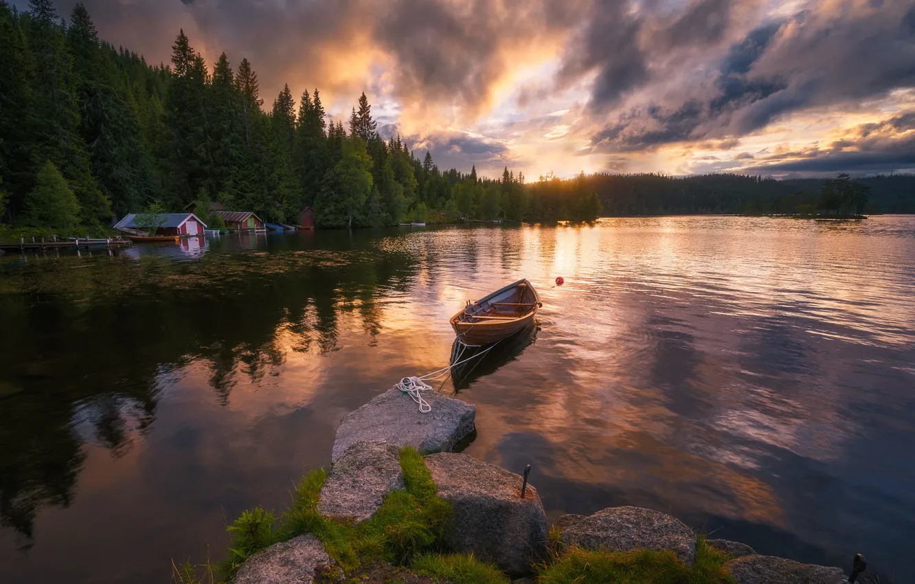 Photo wallpaper lake, boat, Norway, Norway, Lakeside, Ringerike