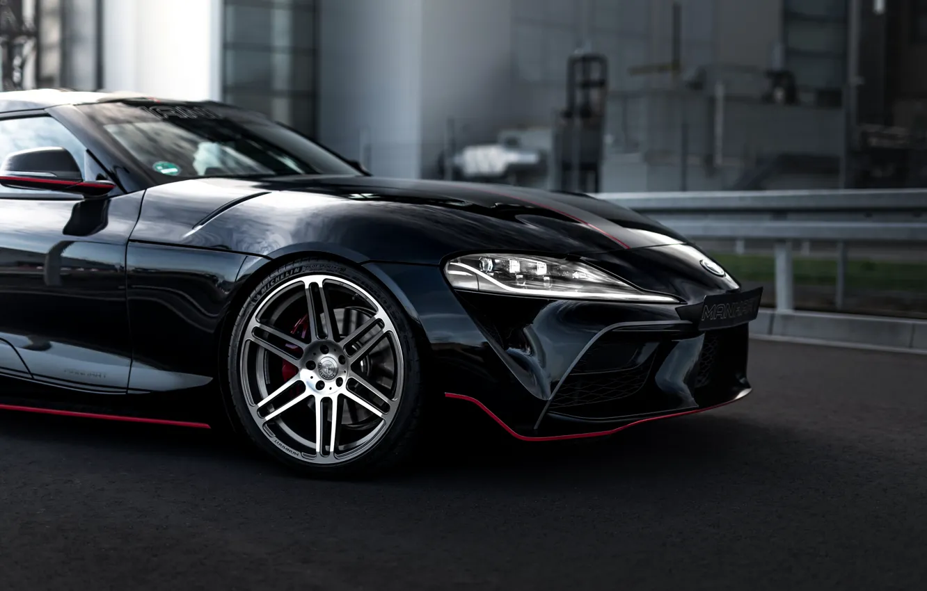 Photo wallpaper black, coupe, Toyota, Supra, the front part, the fifth generation, mk5, Manhart