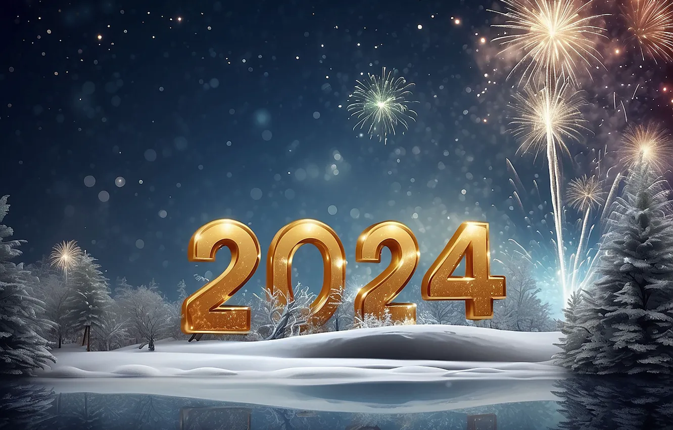 Wallpaper salute, figures, New year, golden, numbers, New year, 2024 ...