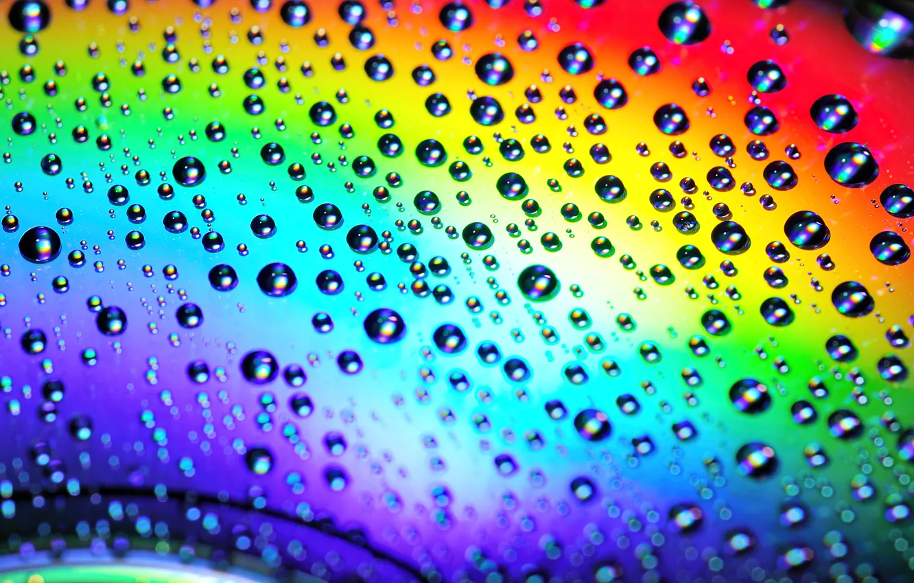 Photo wallpaper colorful, rainbow, water, macro, drops, droplets