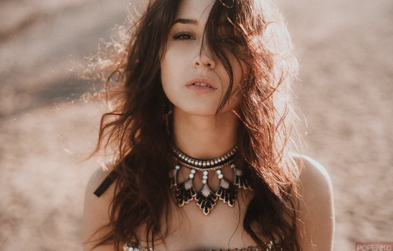 Photo wallpaper look, the sun, background, model, portrait, necklace, makeup, hairstyle