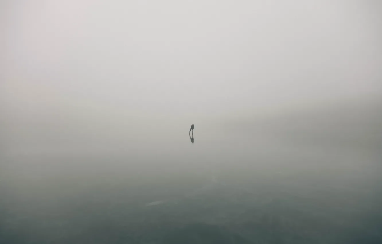 Photo wallpaper fog, people, ice