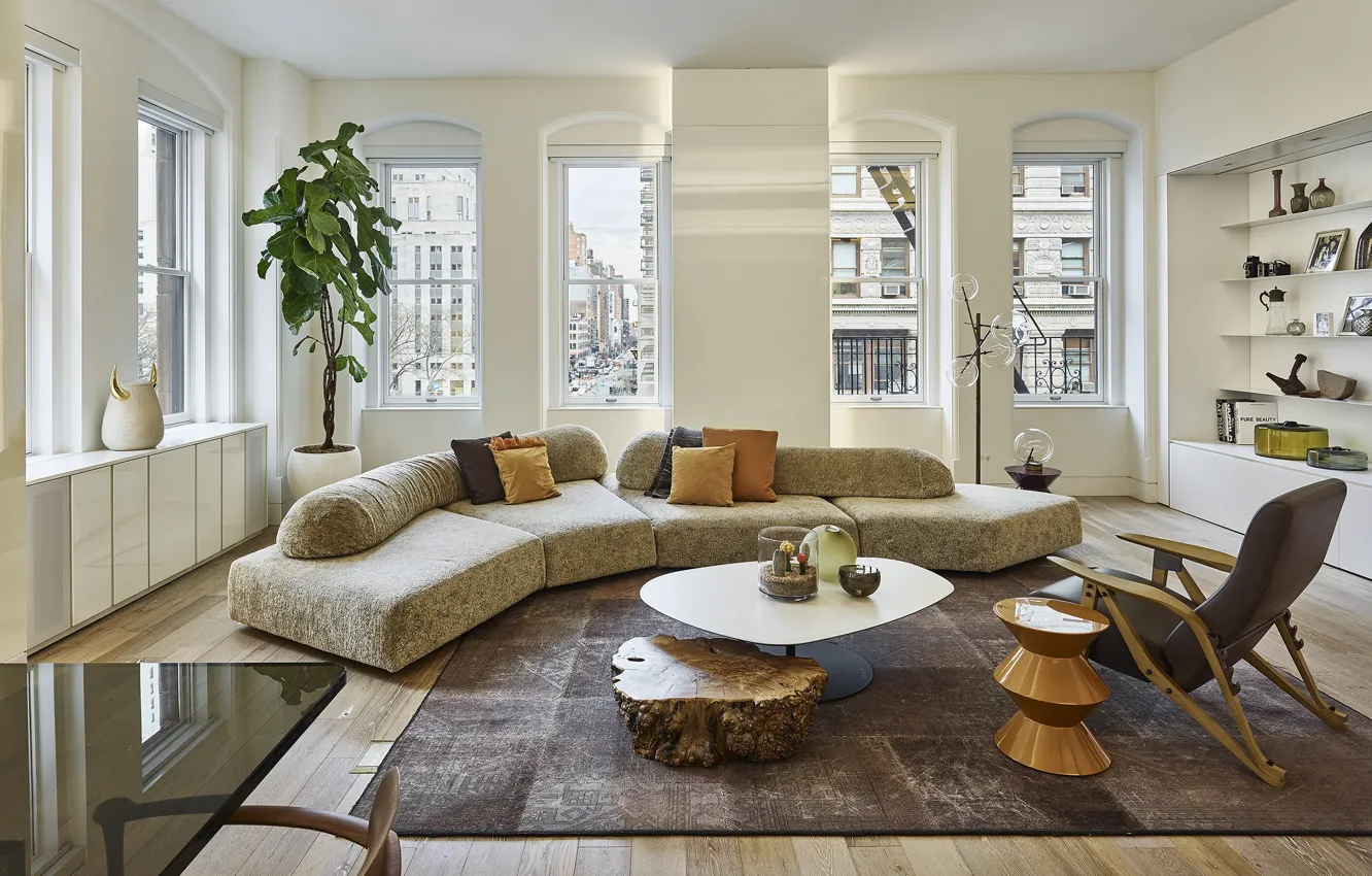 Photo wallpaper design, style, interior, megapolis, New York, living room, Flatiron Private Residence, by Oda