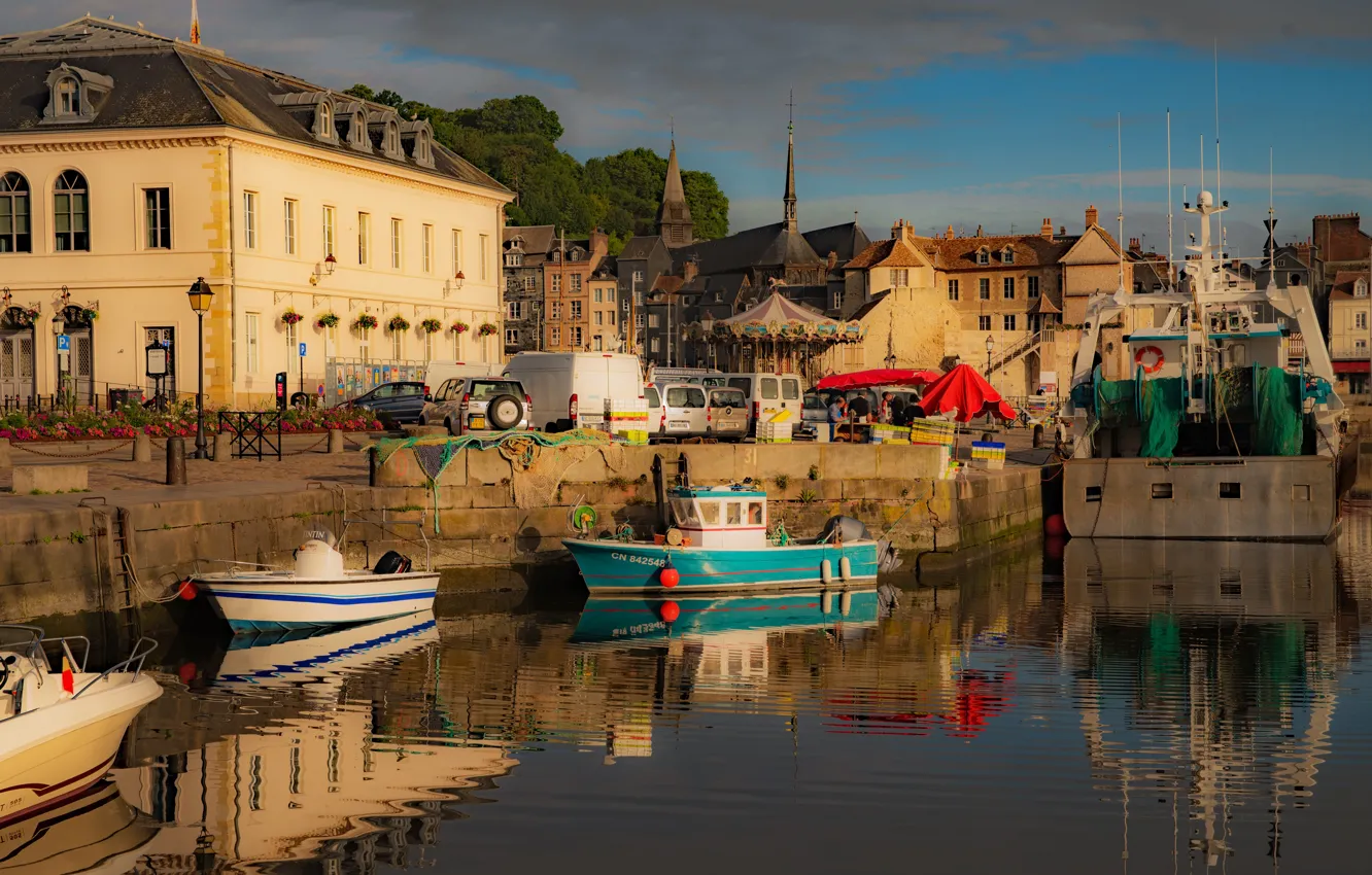 Photo wallpaper boat, France, home, pier, Honfleur