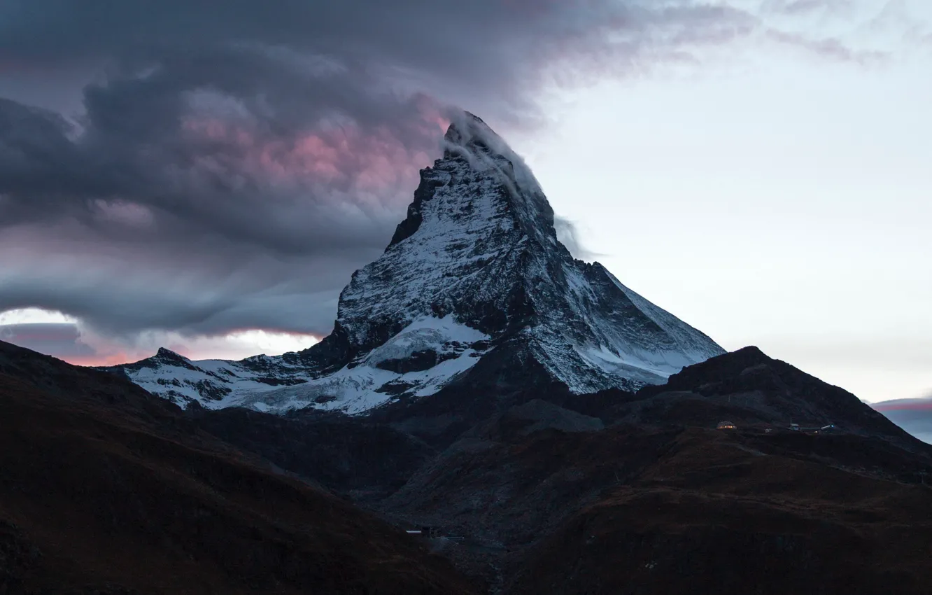 Photo wallpaper clouds, mountains, tops, Switzerland, Switzerland, mountain, Matterhorn, Matterhorn