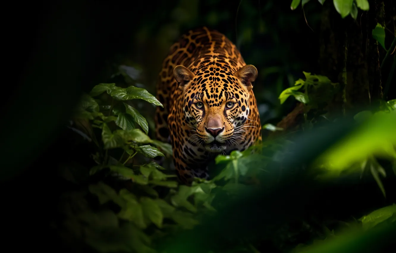 Photo wallpaper look, thickets, predator, Jaguar, big cat, digital art, AI art, The Art of Artificial Intelligence