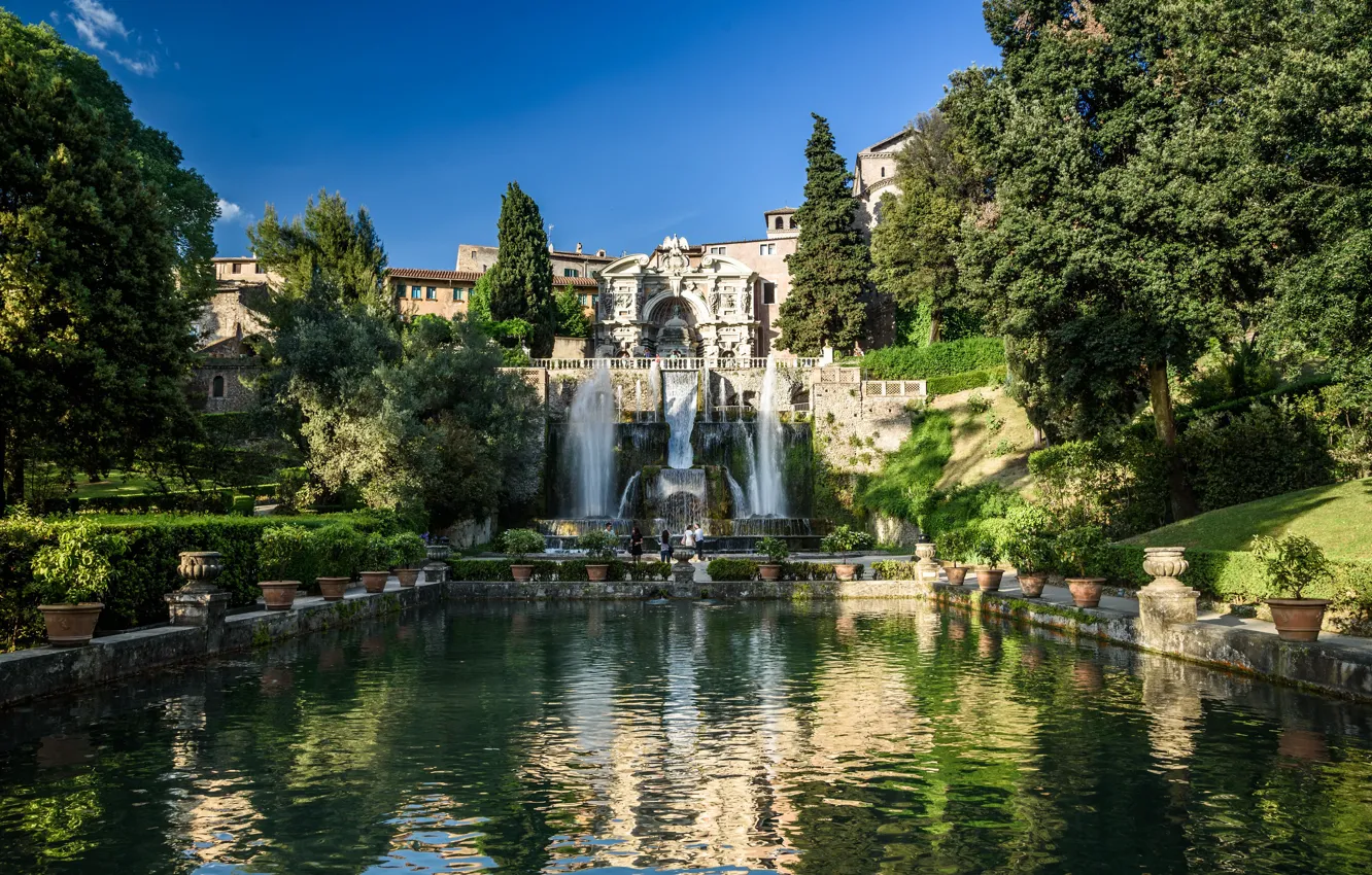 Photo wallpaper Italy, fountain, cascade, Tivoli, Villa d'este