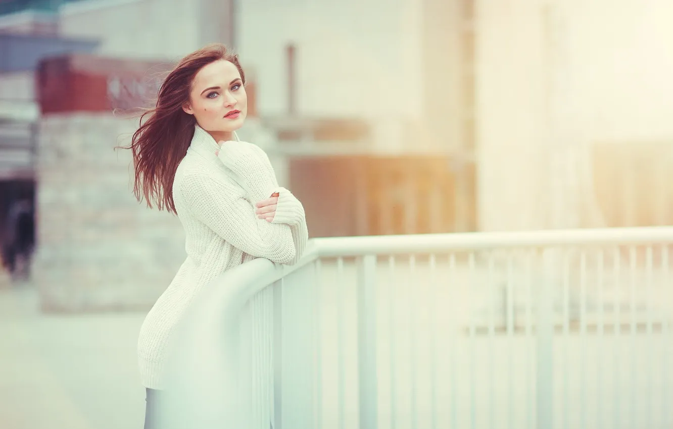 Photo wallpaper girl, white, woman, model, shirt, Lenna, Sight