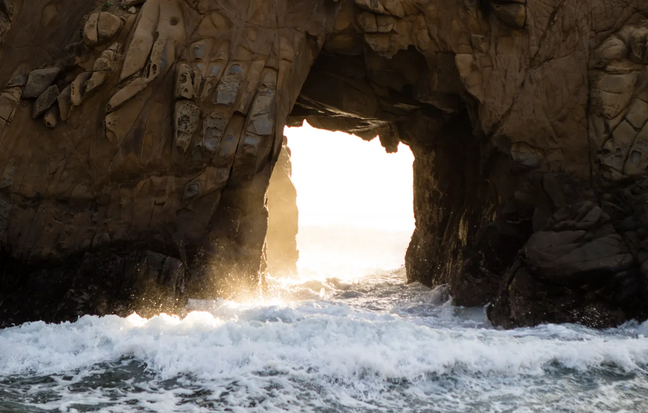 Photo wallpaper sea, wave, nature, rocks, cave