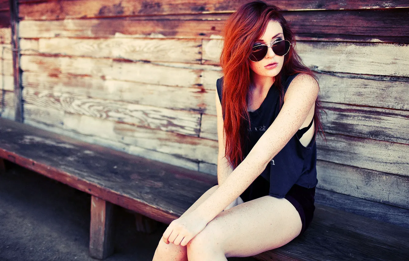 Photo wallpaper girl, glasses, red, girl, redhead, glasses