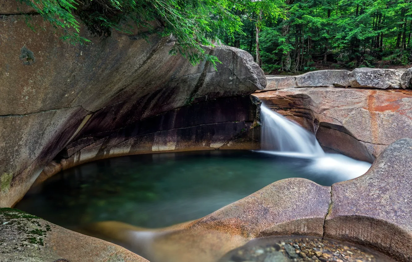 Photo wallpaper lake, rocks, waterfall