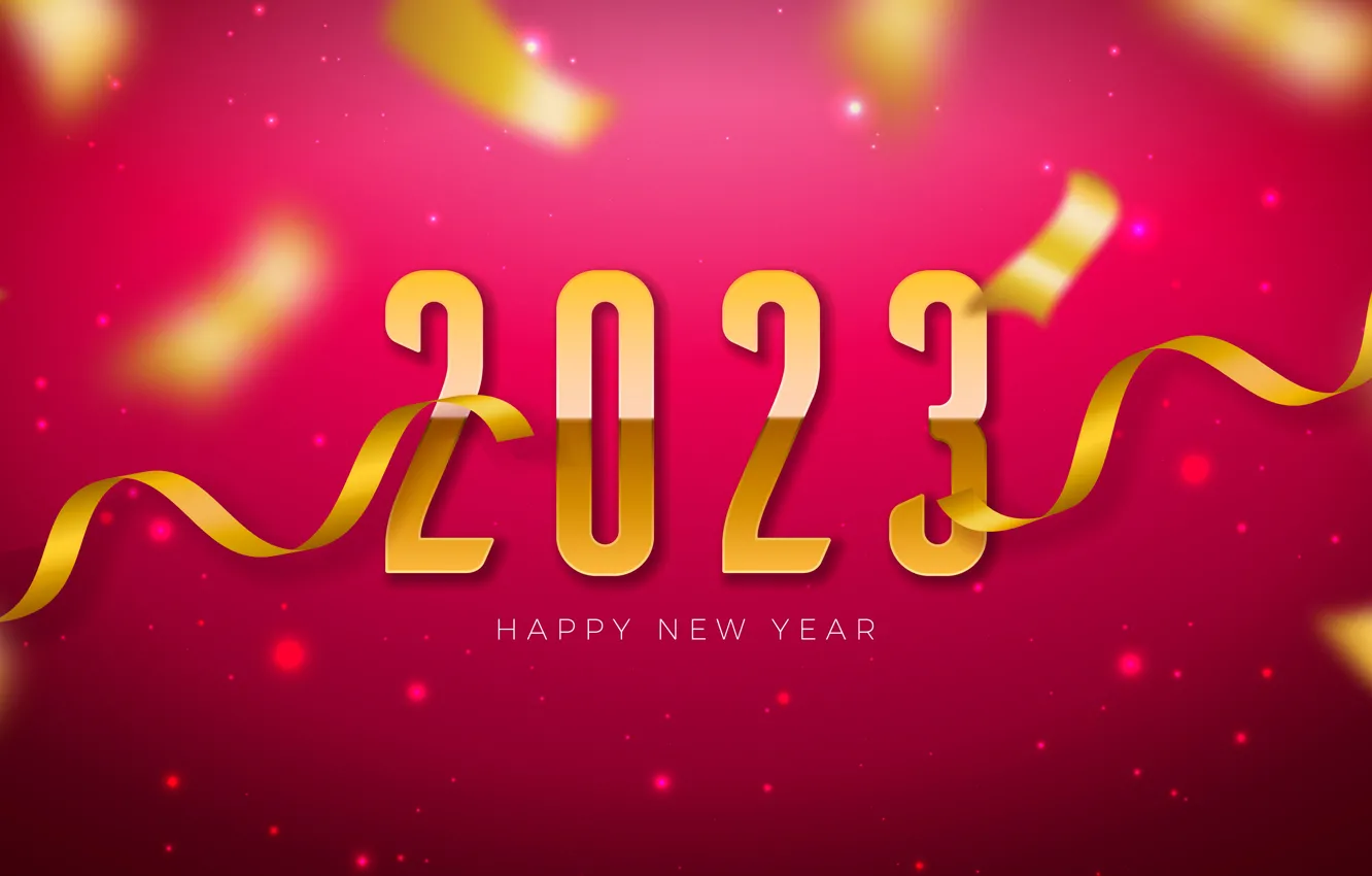 Photo wallpaper Shine, new year, figures, gold plated, serpentine, pink background, date, 2023