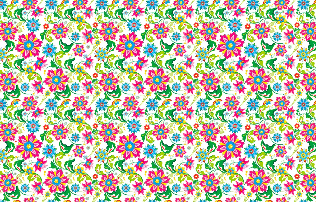 Photo wallpaper flowers, bright, pattern