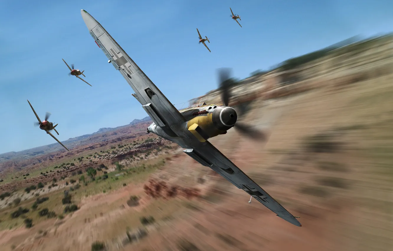 Photo wallpaper the sky, earth, figure, blur, fighter, art, the plane, WW2