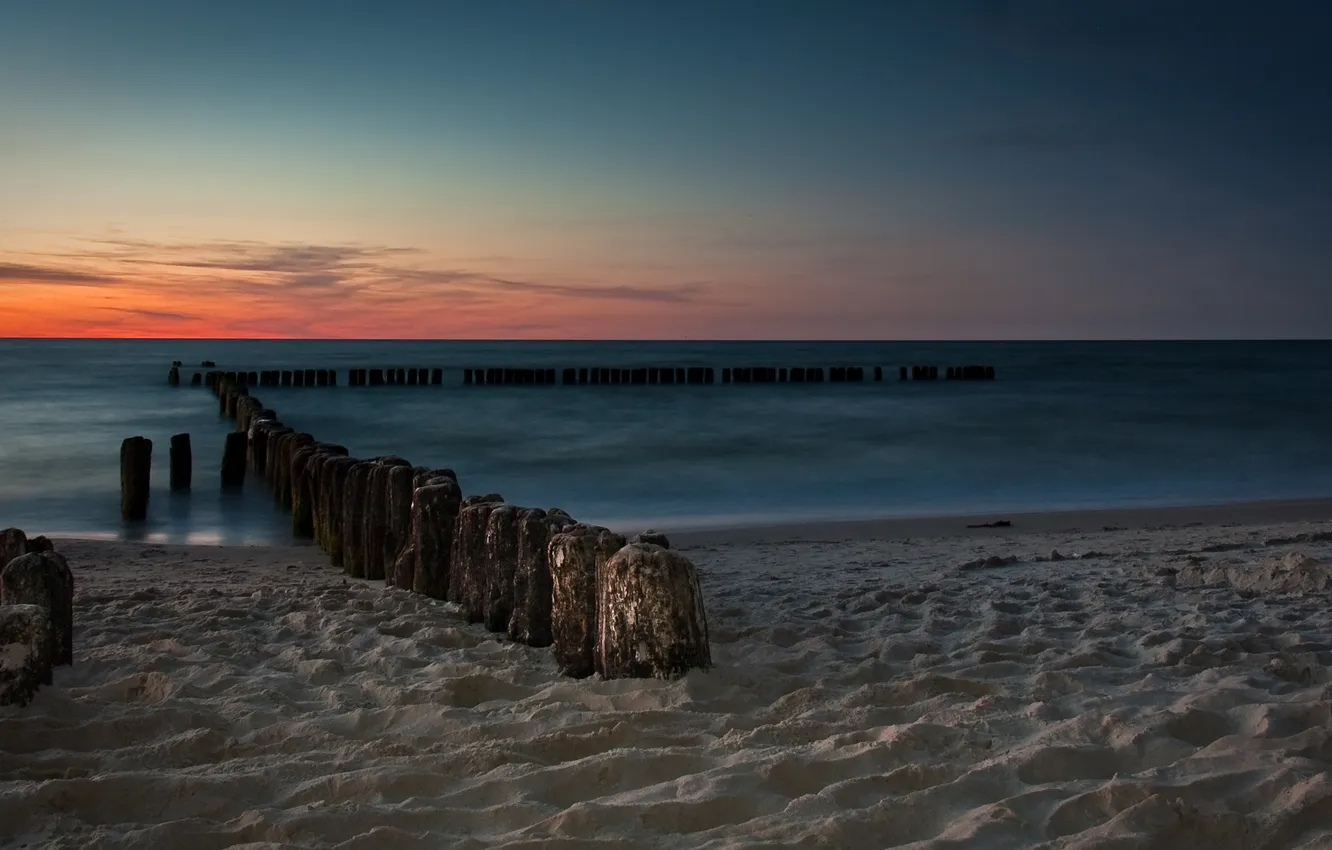 Photo wallpaper sand, sea, sunset, shore