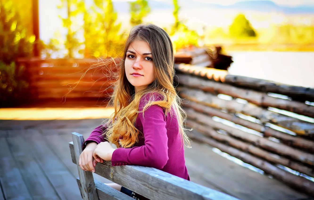 Photo wallpaper girl, autumn, model, bokeh, face, Kristina, portrait, Bulgaria