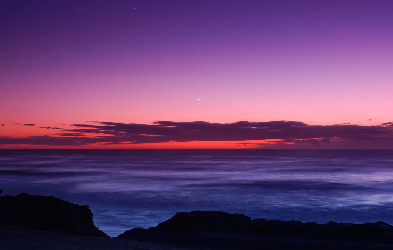 Photo wallpaper landscape, the ocean, dawn, horizon