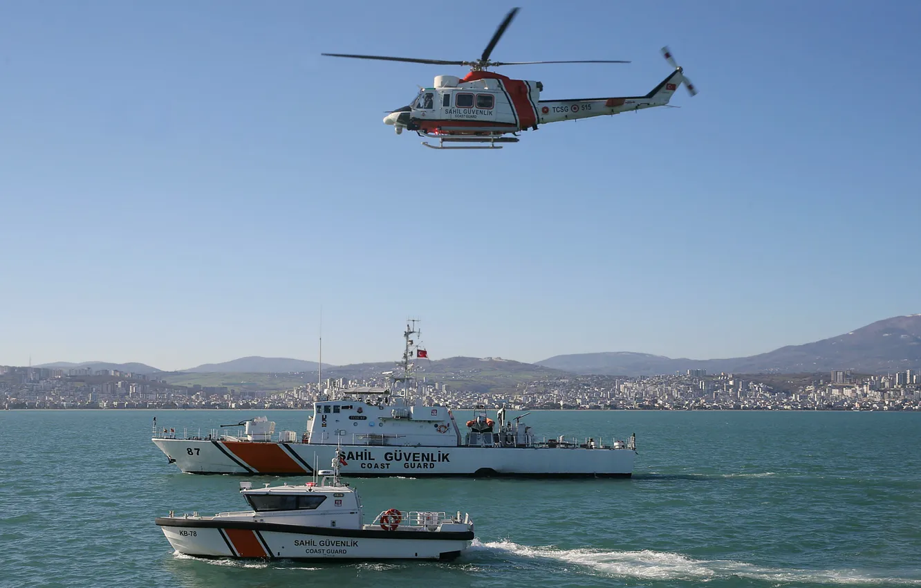 Photo wallpaper aviation, boat, exercises, Turkish Coast Guard