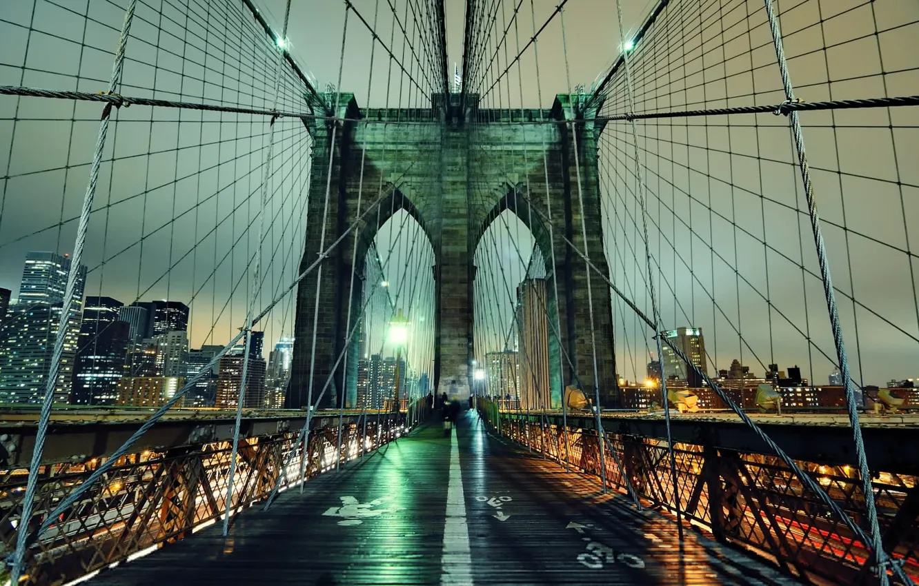 Photo wallpaper night, lights, new York, Night, New York City, nyc, Brooklyn Bridge