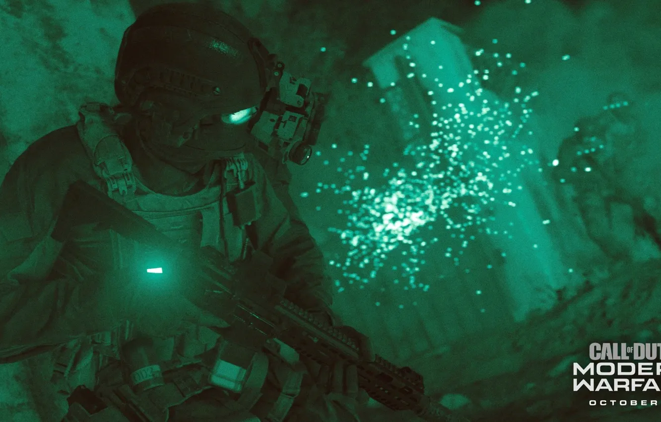 Photo wallpaper Green, COD, Modern Warfare, Weapon, Soldier, Mask, Armor, Assault