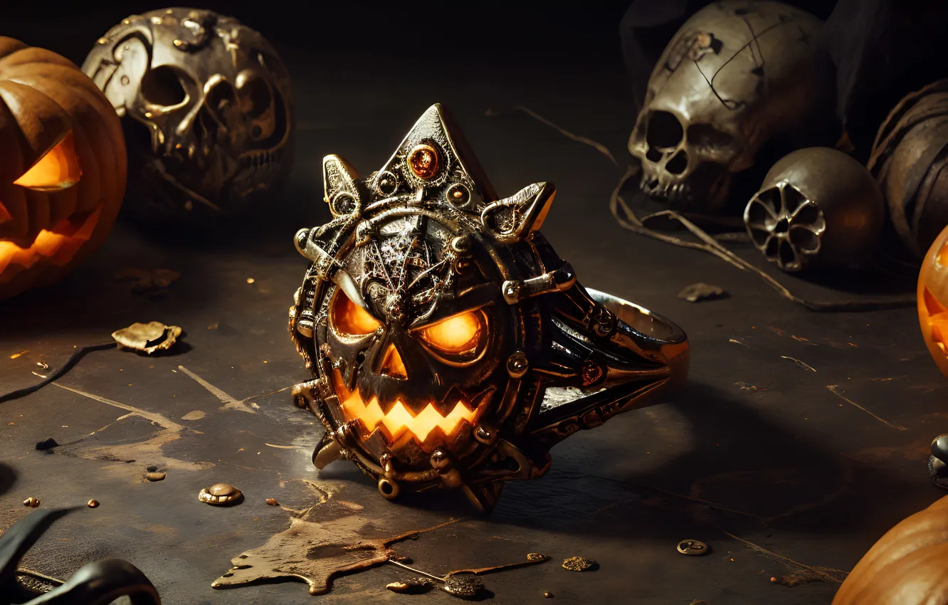 Photo wallpaper skull, ring, grin, pumpkin, Halloween, ring, Jack