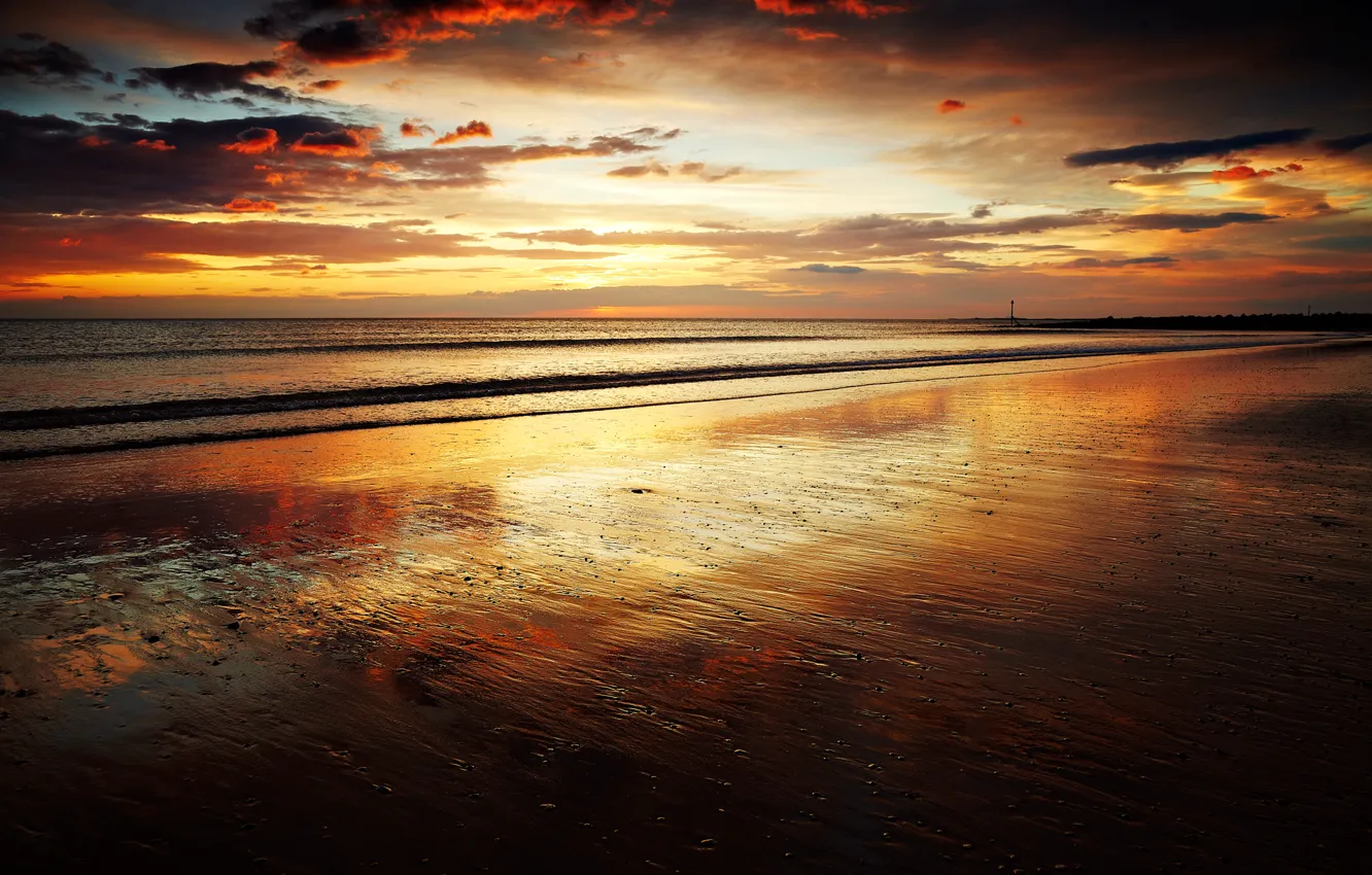 Photo wallpaper sea, beach, the sky, sunset, the evening