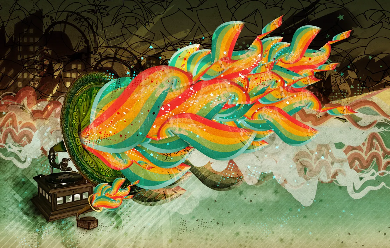 Photo wallpaper line, figure, graphics, color, vector, texture, the gramophone