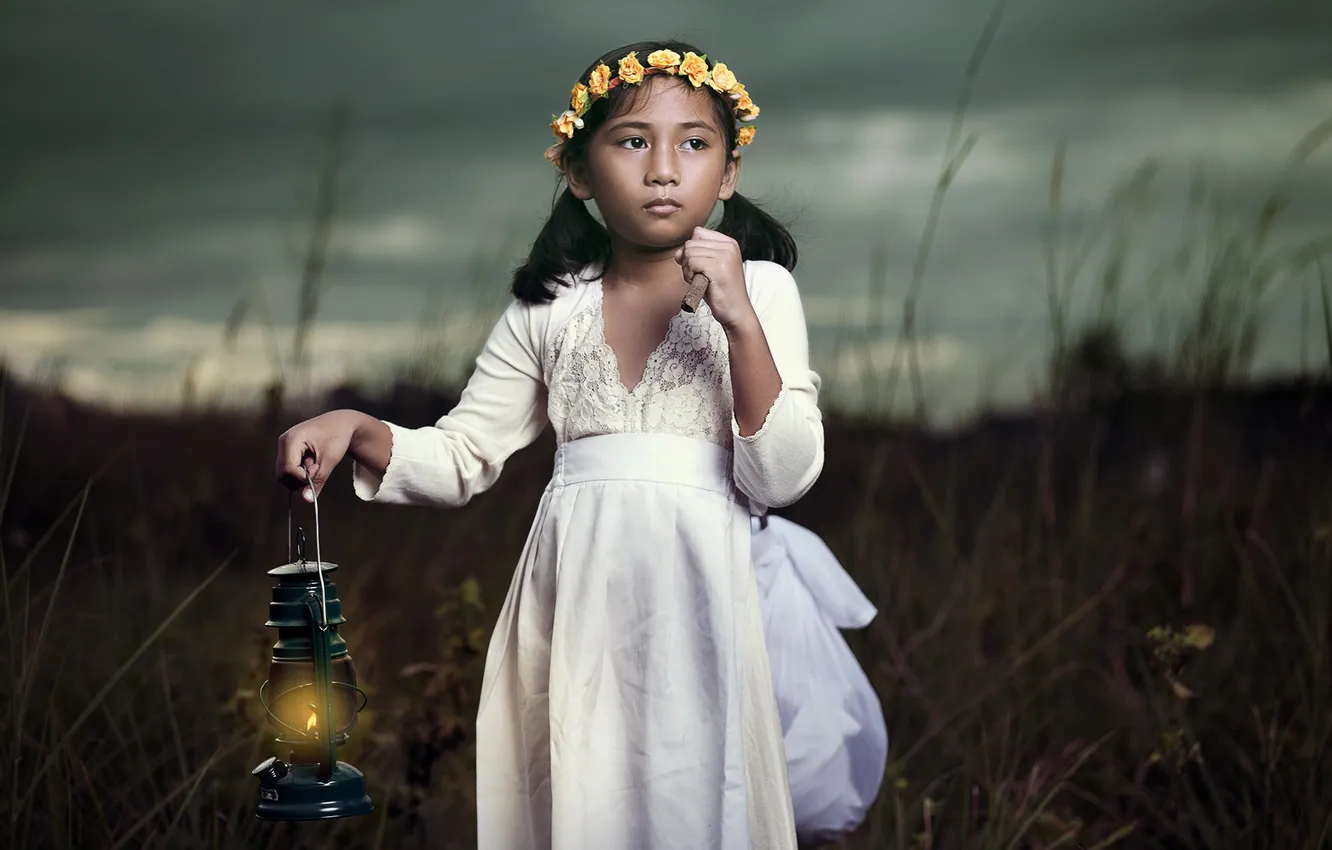 Photo wallpaper mood, lamp, girl