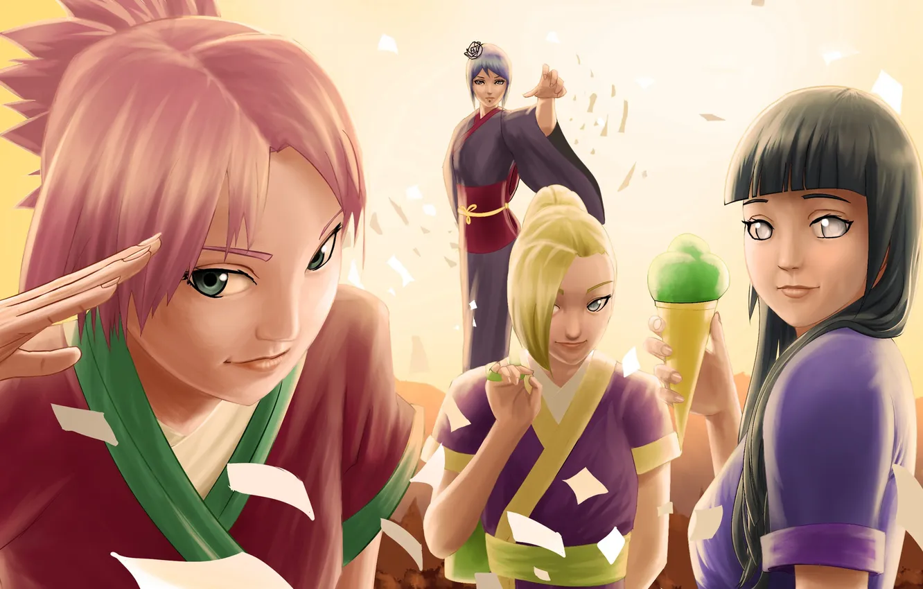 Photo wallpaper Naruto, anime, Sakura Haruno, Konan, Hinata Hyuga, Ino Yamanaka