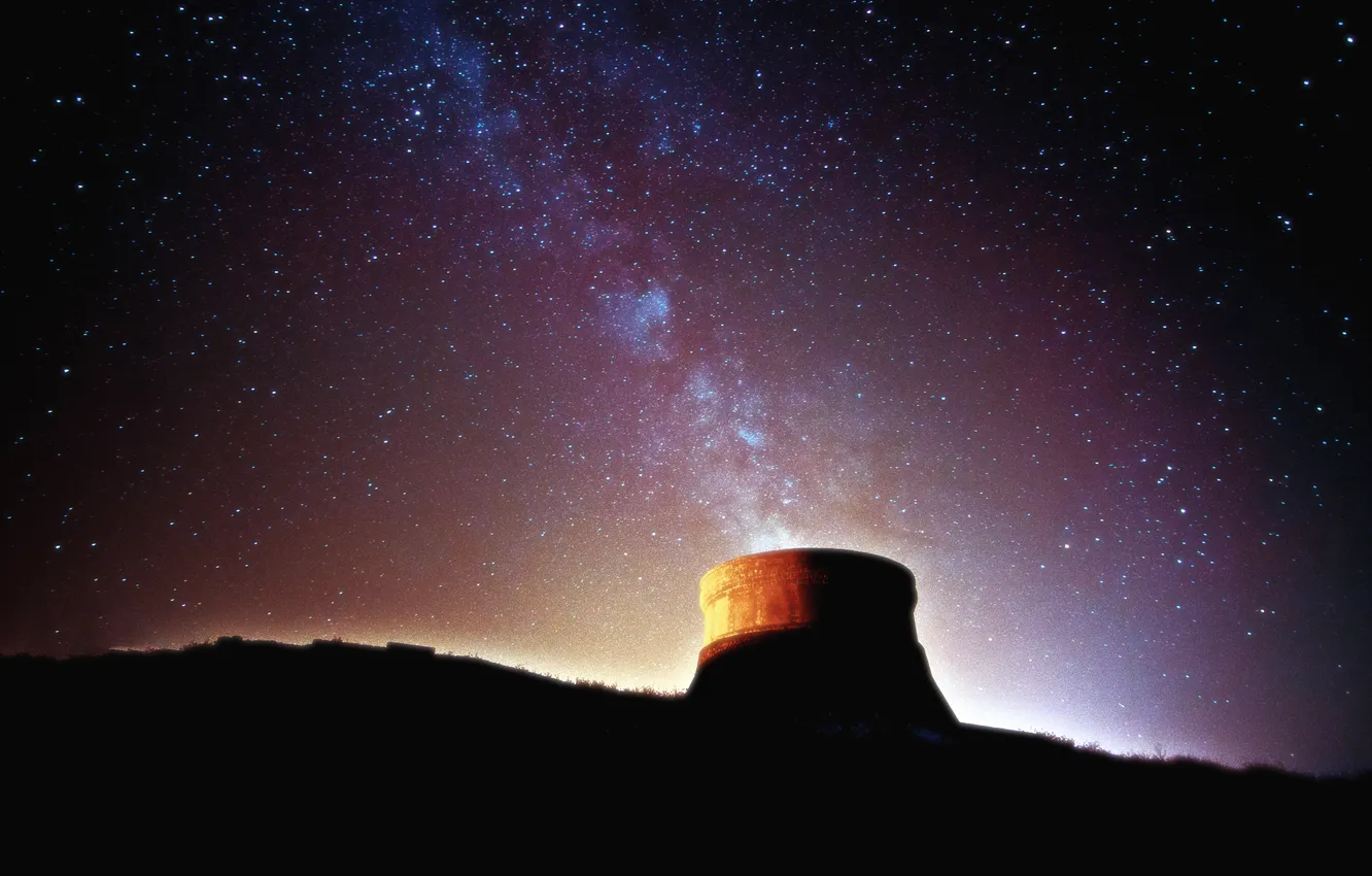 Photo wallpaper the sky, stars, night, smoke, pipe, the milky way