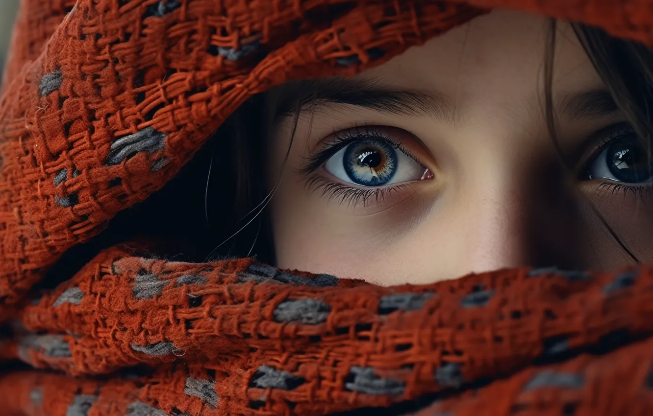 Photo wallpaper girl, look, portrait, beautiful eyes, AI art, face, Cape, girl