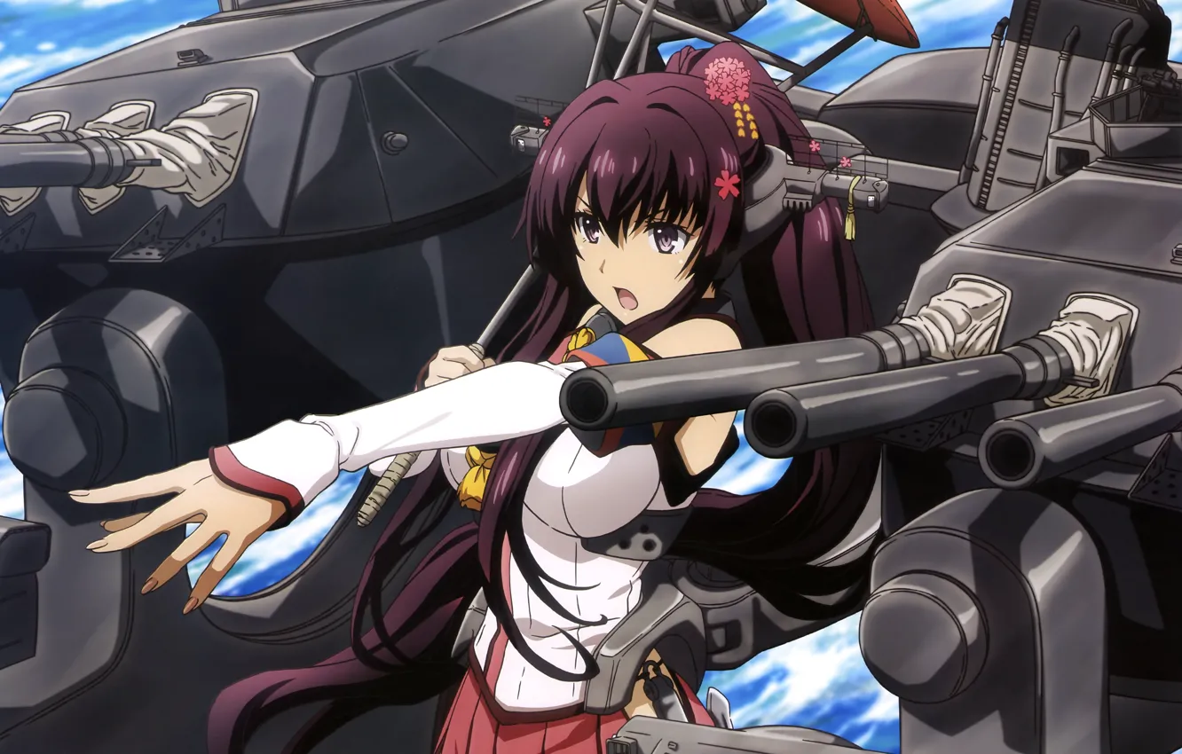 Photo wallpaper girl, gun, weapon, big, war, umbrella, anime, brunette