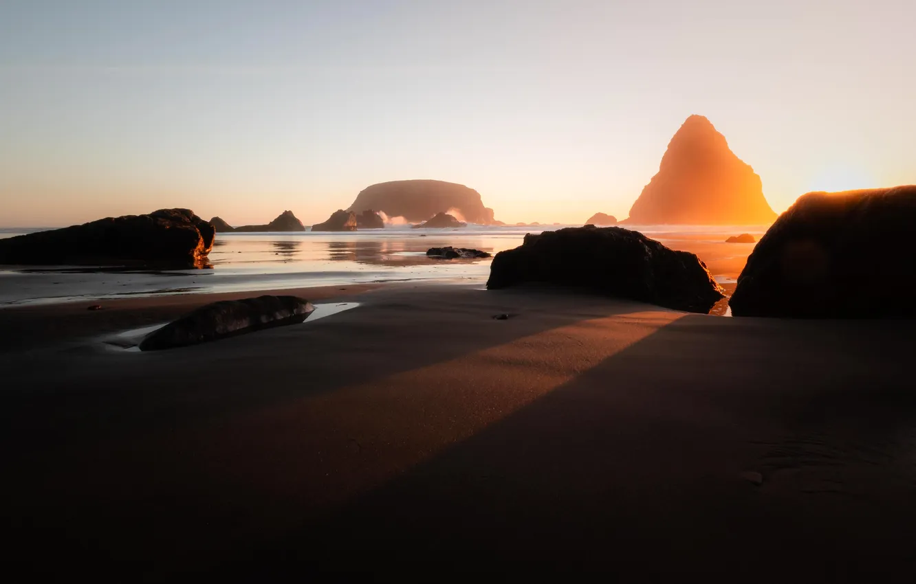 Photo wallpaper waves, USA, beach, sky, Oregon, sea, landscape, nature