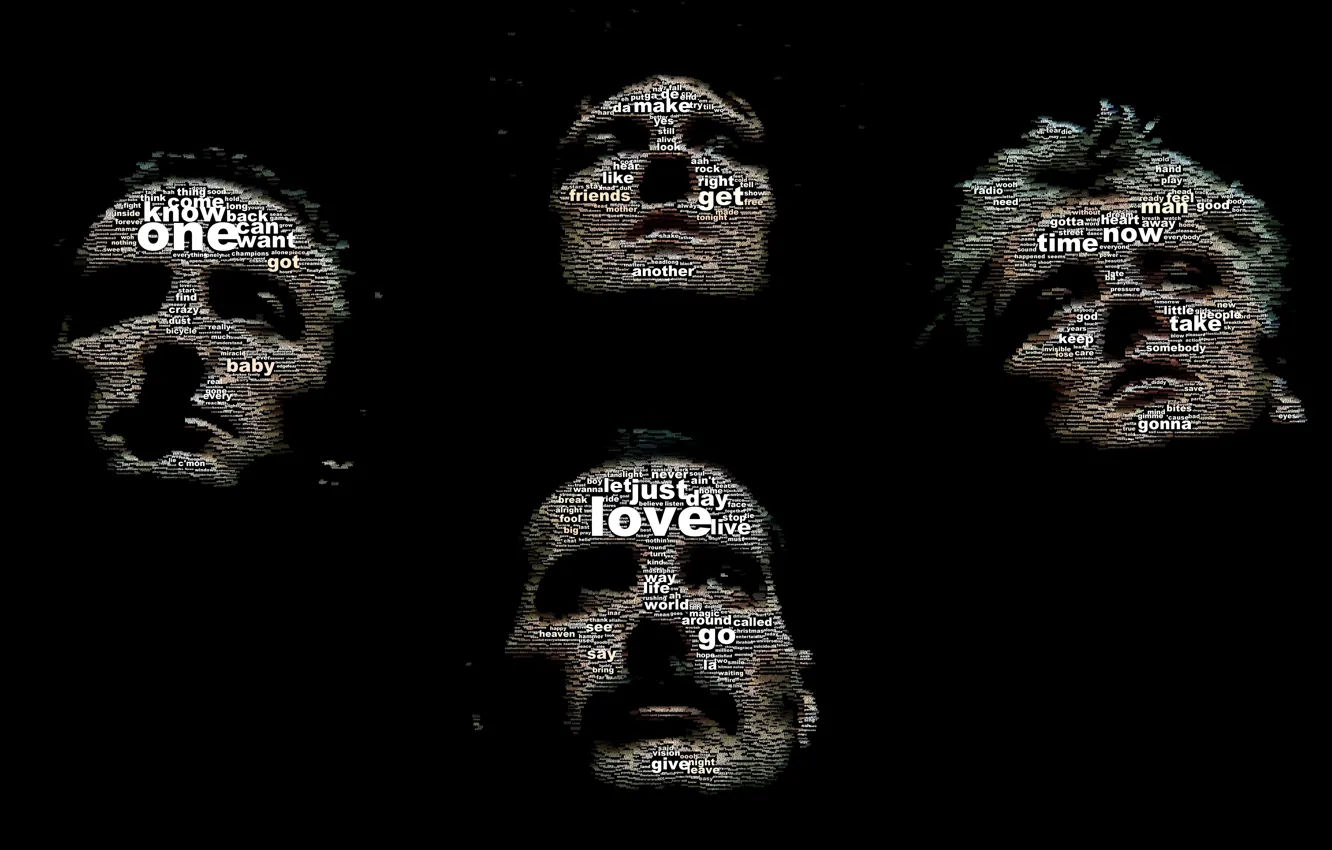 Photo wallpaper rock, Music, wallpapers, words, Freddie Mercury, queen, faces, Brian May