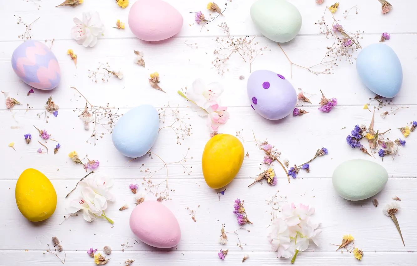 Photo wallpaper flowers, eggs, colorful, Easter, flowers, eggs, easter