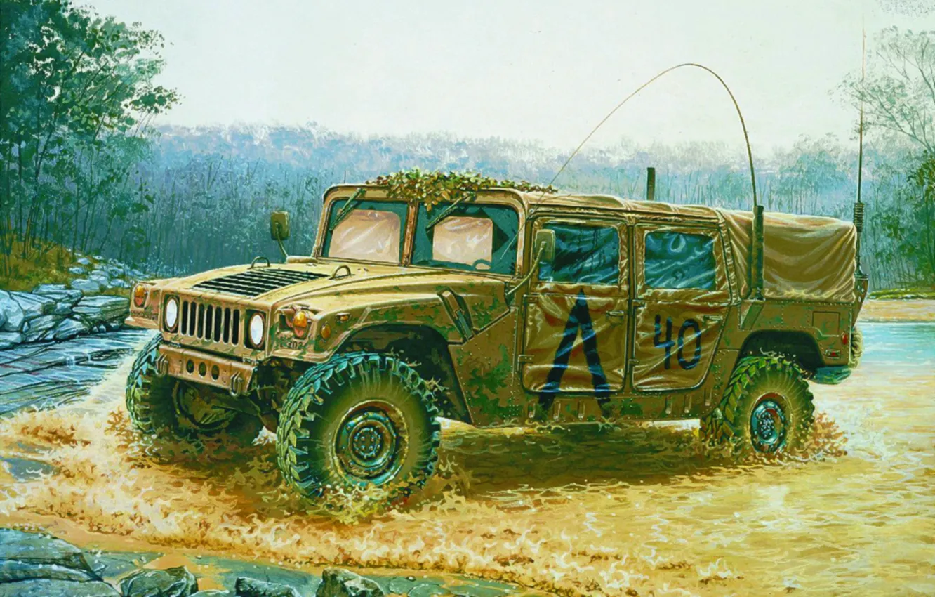 Photo wallpaper car, art, jeep, painting, US M998 Command Vehicle
