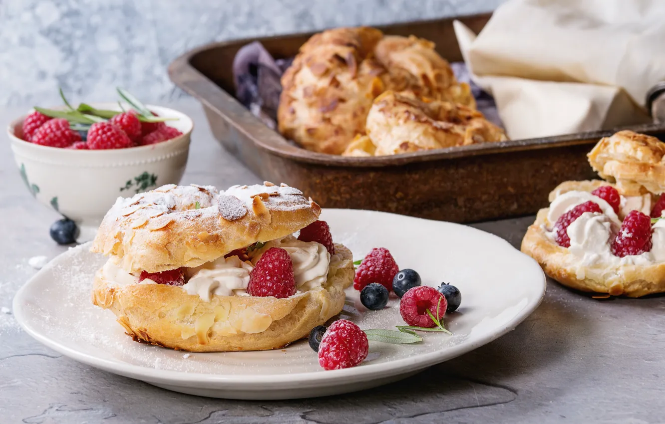 Photo wallpaper berries, raspberry, cake, cream, custard, Natasha Breen